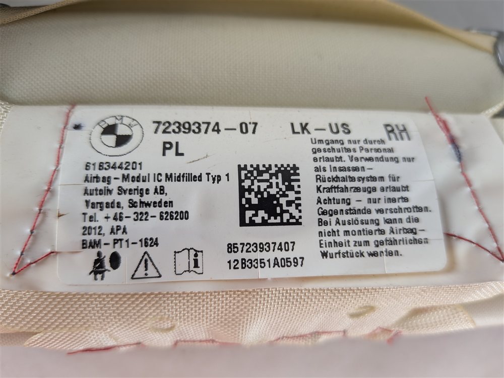 Thumbnail 8: 2012-2017 BMW 320i 328i 330i 335i (F30) RIGHT SIDE CURTAIN AIRBAG AIR BAG SRS
